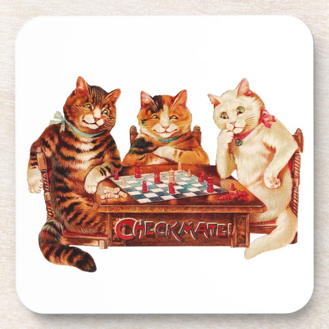Chat Chess Checkmate Louis Wain Dessous de verre (Devant)