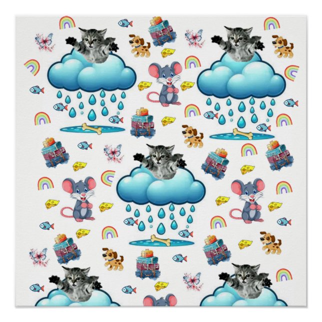Chat Chien Souris Arc-en-ciel Fromage Affiche (Devant)