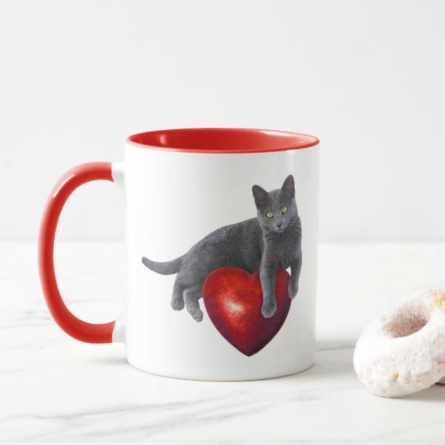 Chat Coeur Rouge Mug (Avec donut)