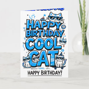 Chat cool avec carte d'anniversaire aux tons bleus