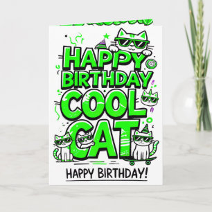 Chat cool avec carte d'anniversaire aux tons verts