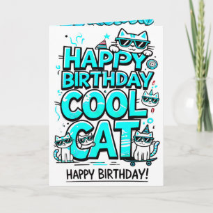 Chat cool avec carte d'anniversaire Cyan Shades