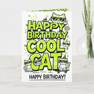 Chat cool avec Lime Green Shades Carte d'anniversa