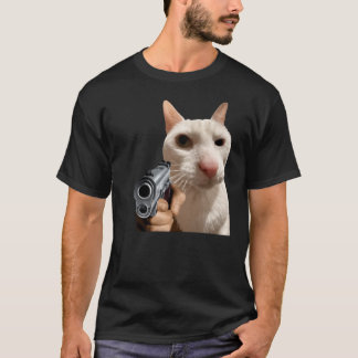 Chat Cool Avec Pistolet T-shirt Mème Drôle