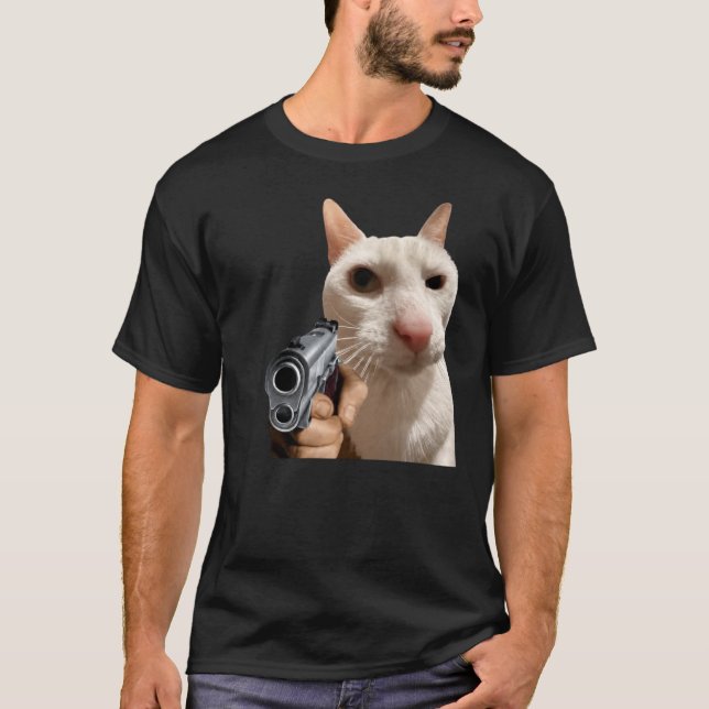 Chat Cool Avec Pistolet T-shirt Mème Drôle (Devant)