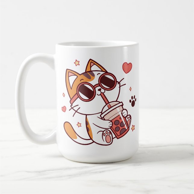 Chat cool Boba Tea Mug - Cute Coffee & Tea Cup (Gauche)