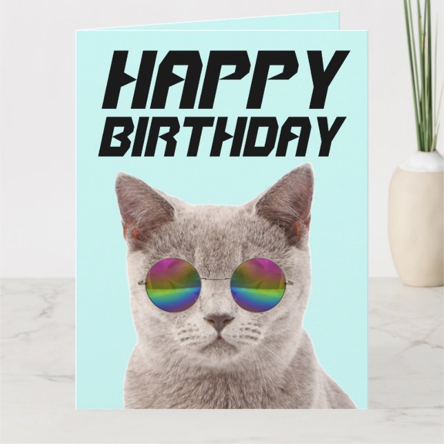CHAT COOL D'ANNIVERSAIRE AVEC GRANDES CARTES DE LU (Devant)