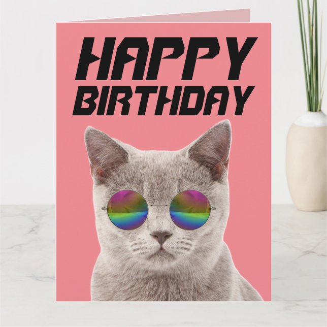 CHAT COOL D'ANNIVERSAIRE AVEC GRANDES CARTES DE LU (Devant)