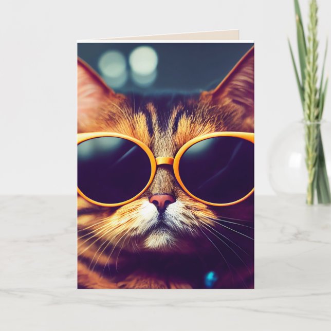 CHAT COOL D'ANNIVERSAIRE LUNETTES DE SOLEIL CARTES (Devant)