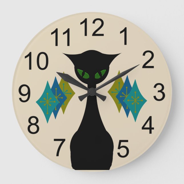 Chat cool Mi-Siècle Moderne Rétro Horloge murale (Recto)
