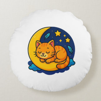 Chat couché mignon sur Coussin rond de lune -