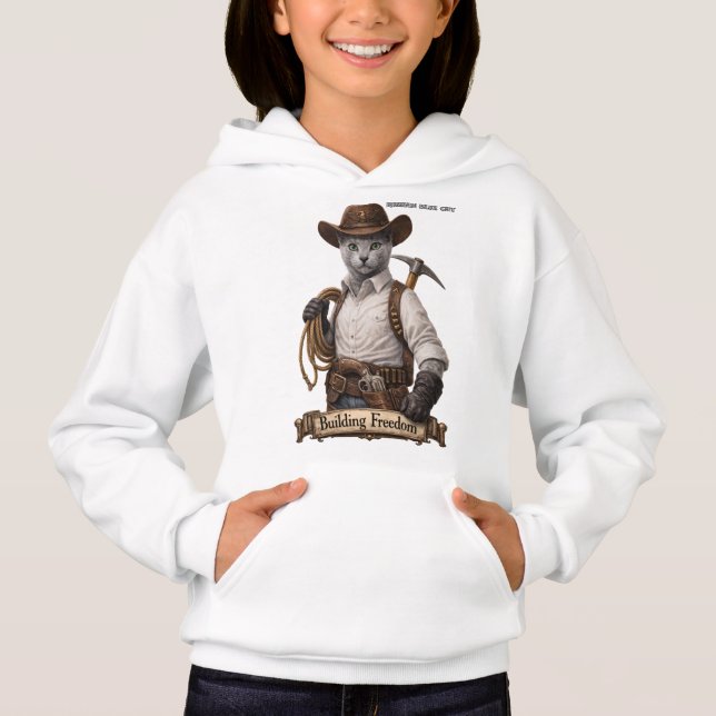 Chat Cowboy Bleu Russe – Construire la Liberté (Devant)