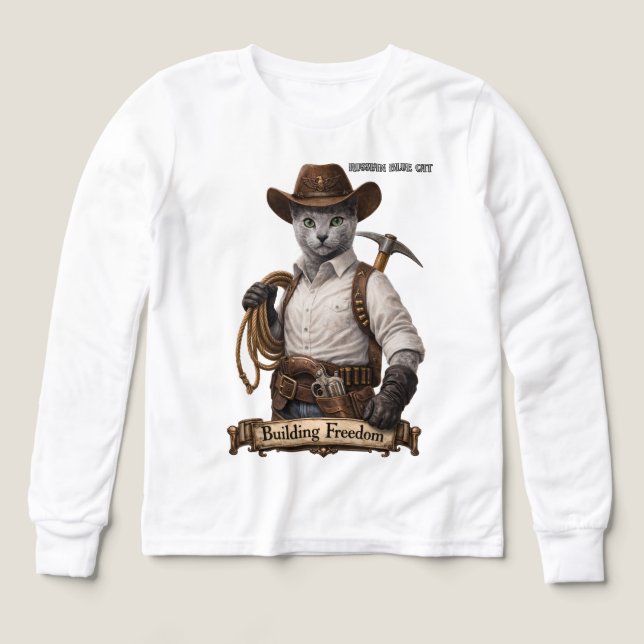 Chat Cowboy Bleu Russe – Construire la Liberté (Motif recto)