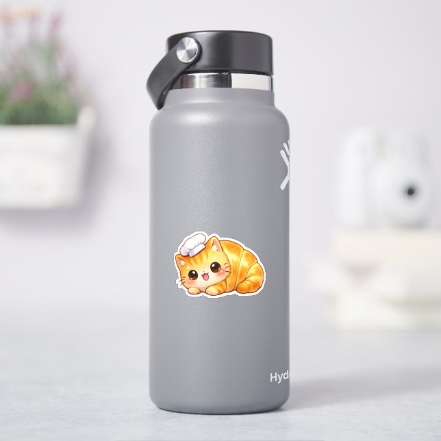Chat Croissant Mignon Autocollant Vinyle Kawaii Bo (HydroFlask)