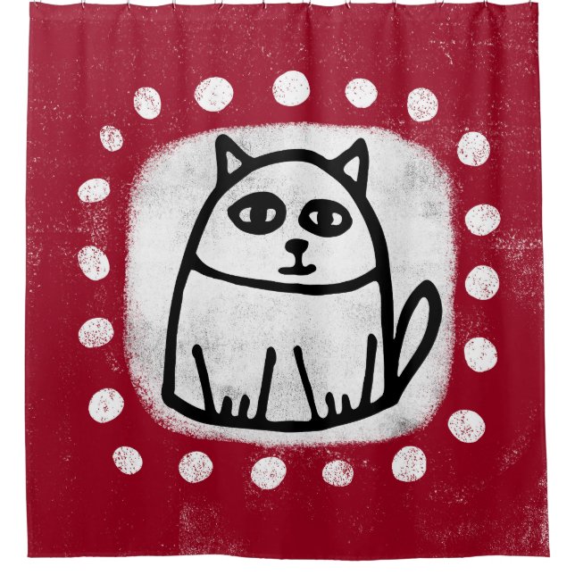 Chat Cute Sur Rideau De Douche Rouge (Devant)