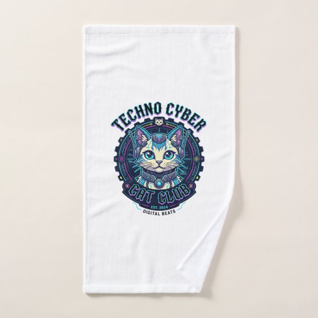 Chat Cyber Techno Drôle Conception Amateur de Chat (Serviette à main)
