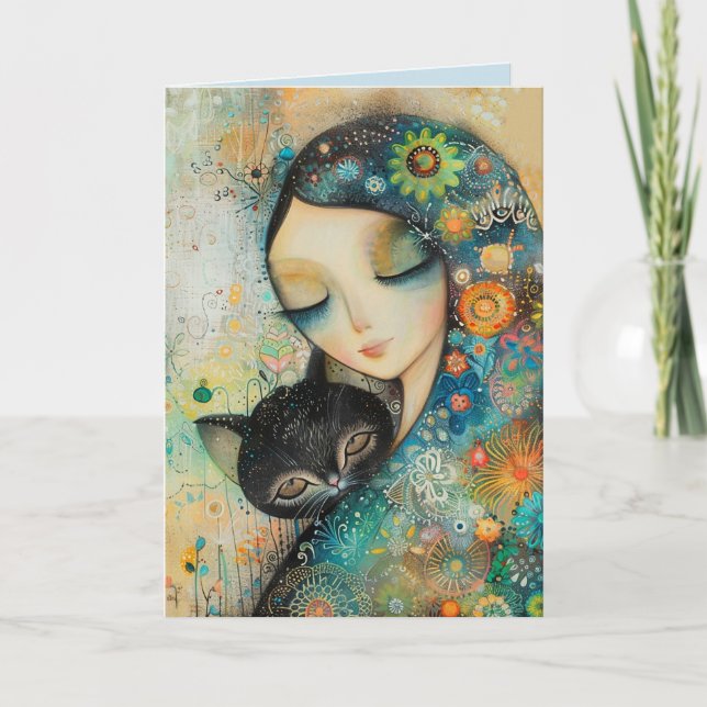 CHAT D'ANNIVERSAIRE AMI ET CARTE DE SALUT DE FILLE (Devant)
