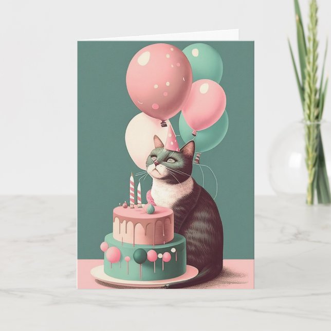 Chat d'anniversaire avec carte de voeux Casquette  (Devant)