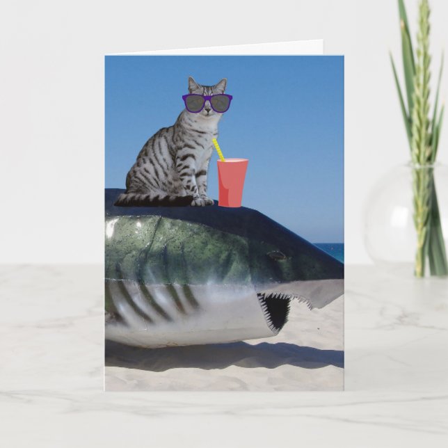 CHAT D'ANNIVERSAIRE SOEUR SUR CARTE DE REQUINS DE  (Devant)