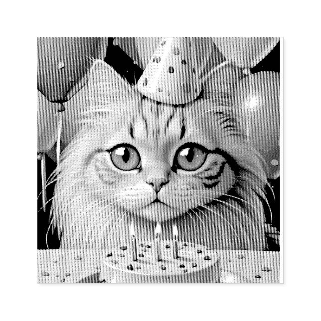 CHAT D'ANNIVERSAIRE TAMPON DE CAOUTCHOUC (Impression)