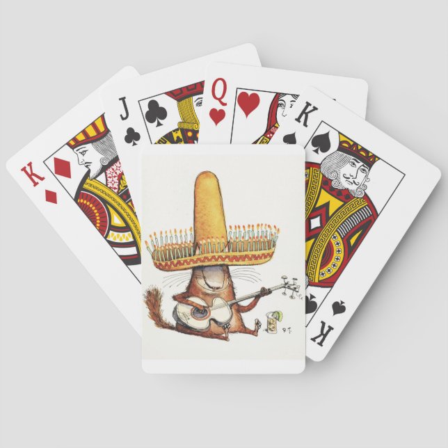 Chat dans des cartes de jeu de sombrero (dos)