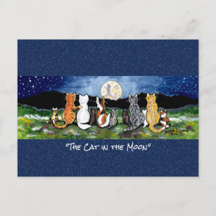 Chat dans la lune Whimsical Watercolor Art carte p