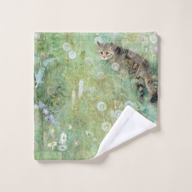 Chat dans la prairie estivale, Bruno Liljefors (Gant de toilette)