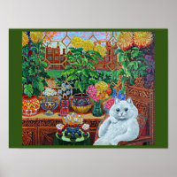Chat dans la salle du jardin par Louis Wain Poster