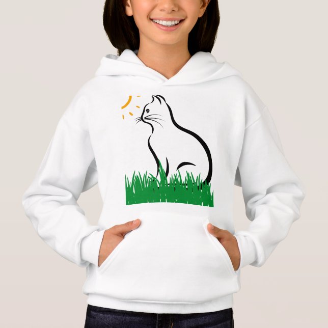 Chat dans le Sweat - shirt à capuche d'herbe (Devant)