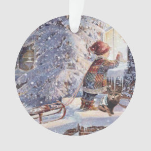 Chat dans l'ornement de Noël de neige