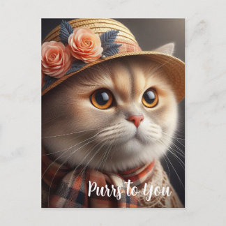 Chat dans un chapeau de paille Carte postale pour