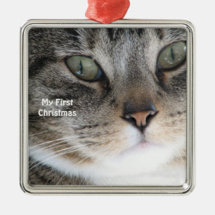 Chat d'argent Mon premier ornement photo de Noël