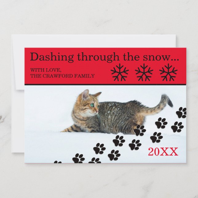 Chat Dashing Through the Snow - Carte de Noël 3x5 (Devant)