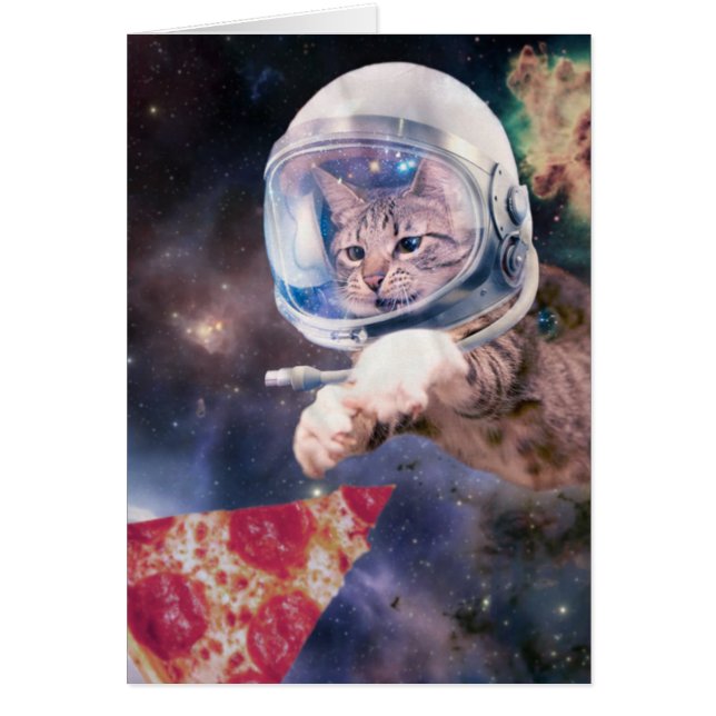 Chat d'astronaute chassant une tranche de pizza (Devant)