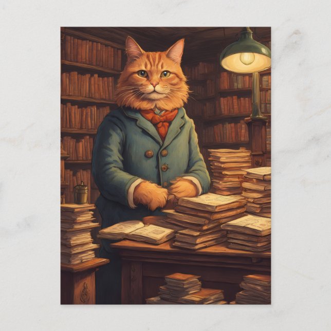 chat de bibliothèque #10 carte postale (Devant)
