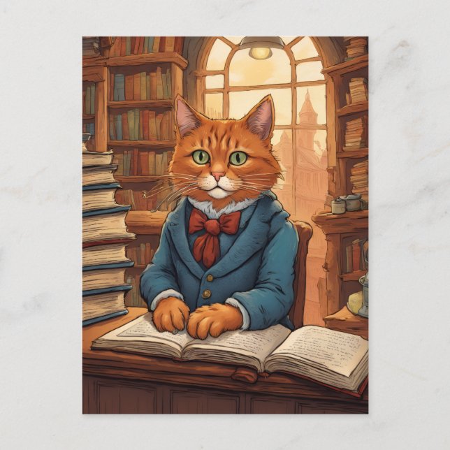 chat de bibliothèque #11 carte postale (Devant)