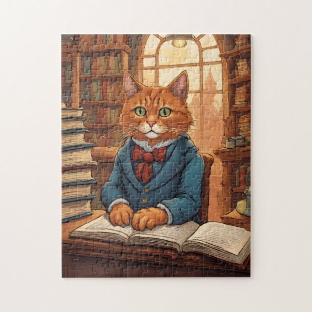 chat de bibliothèque #11 puzzle (Vertical)
