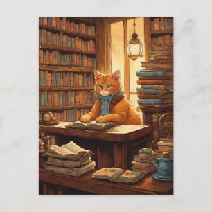 chat de bibliothèque #12 carte postale