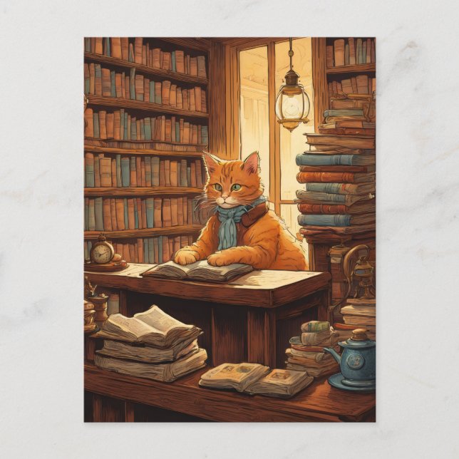 chat de bibliothèque #12 carte postale (Devant)