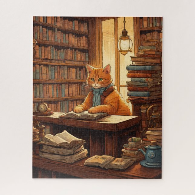 chat de bibliothèque #12 puzzle (Vertical)