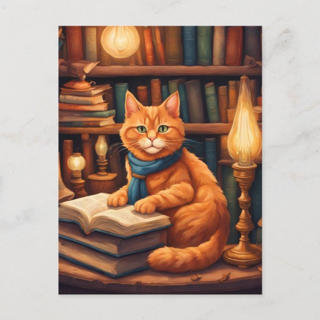 chat de bibliothèque #13 carte postale (Devant)