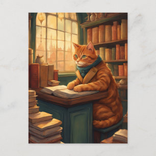 chat de bibliothèque #14 carte postale
