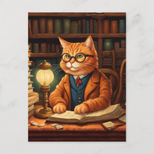 chat de bibliothèque #15 carte postale