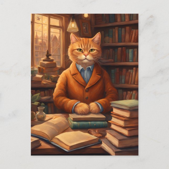 chat de bibliothèque #16 carte postale (Devant)