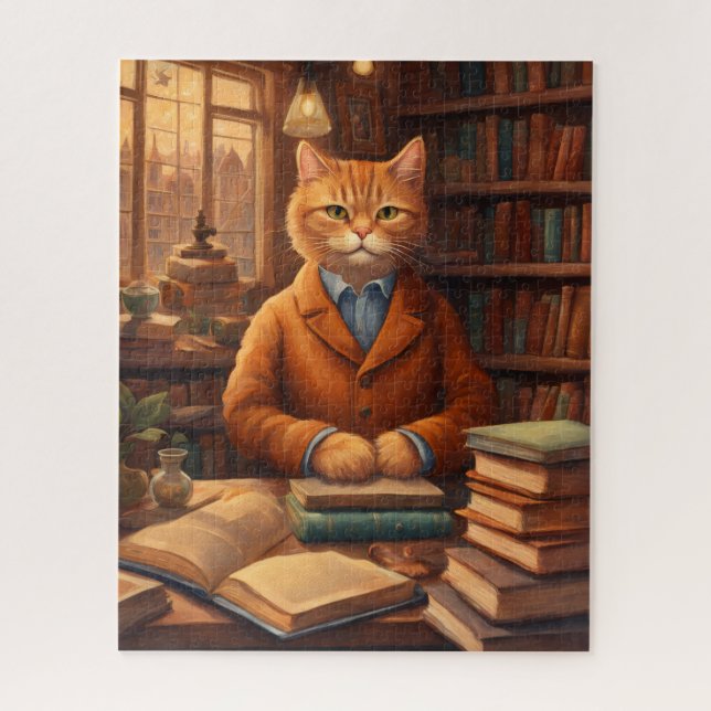 chat de bibliothèque #16 puzzle (Vertical)