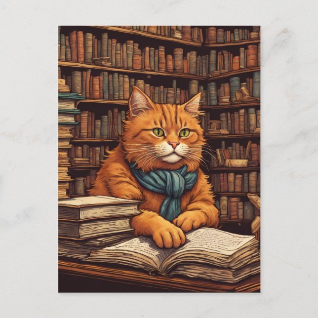 chat de bibliothèque #17 carte postale (Devant)