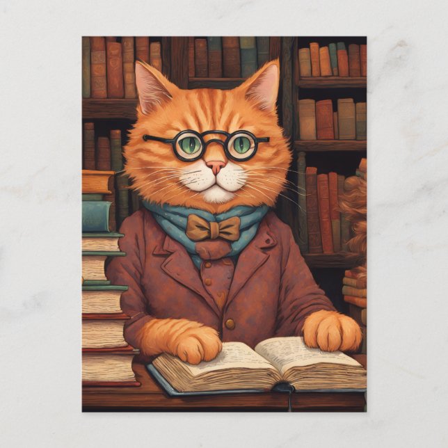 chat de bibliothèque #19 carte postale (Devant)