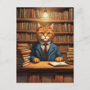chat de bibliothèque #20 carte postale