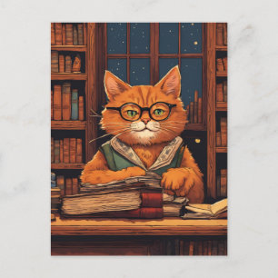 chat de bibliothèque #21 carte postale