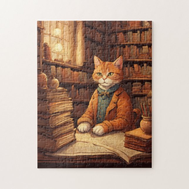 chat de bibliothèque #2 puzzle (Vertical)